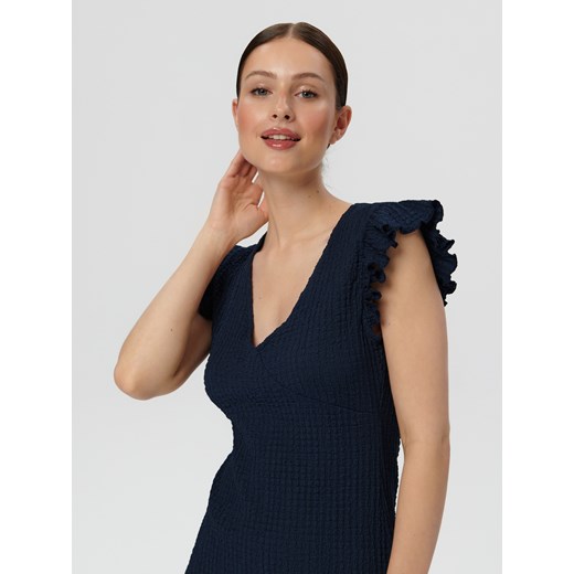 Sinsay - Sukienka mini z falbanami - Granatowy Sinsay S Sinsay