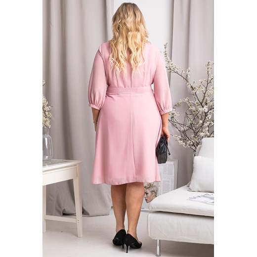 Sukienka na komunię szyfonowa kopertowa rozkloszowana plus size NATALY letnia Karko okazja karko.pl
