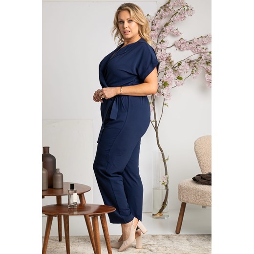 Kombinezon kobiecy elegancki kopertowy dekolt FARIDA granatowy Karko promocyjna cena karko.pl