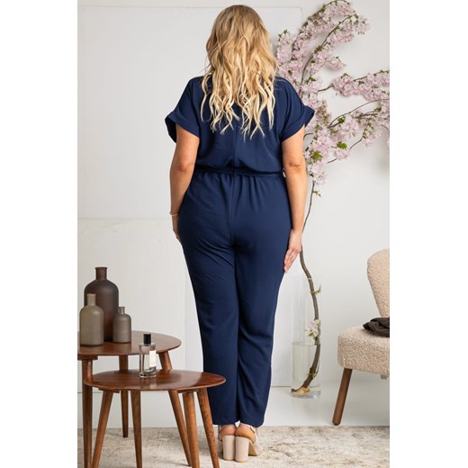 Kombinezon kobiecy elegancki kopertowy dekolt FARIDA granatowy Karko wyprzedaż karko.pl