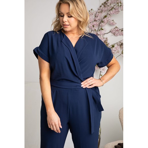 Kombinezon kobiecy elegancki kopertowy dekolt FARIDA granatowy Karko karko.pl wyprzedaż