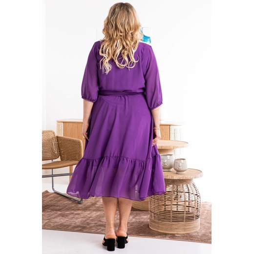 Sukienka na wesele szyfonowa zwiewna falbanka GERARDA fioletowa Karko wyprzedaż karko.pl