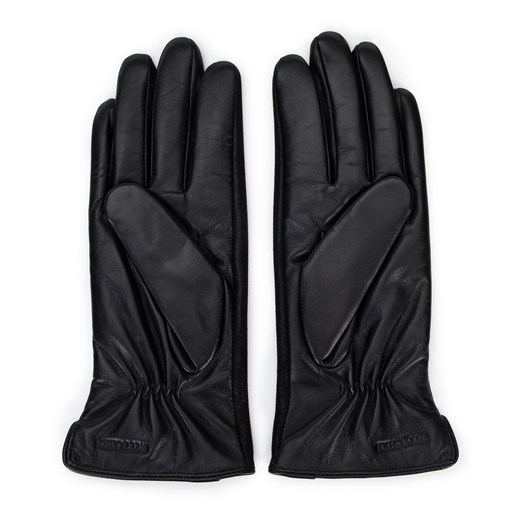 Damskie rękawiczki skórzane z połyskującym wykończeniem czarne ze sklepu WITTCHEN w kategorii Rękawiczki damskie - zdjęcie 159314039