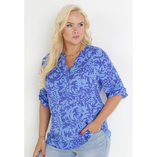 Granatowa Bluzka Koszulowa w Abstrakcyjny Wzór Kanava 4XL promocyjna cena Born2be Odzież