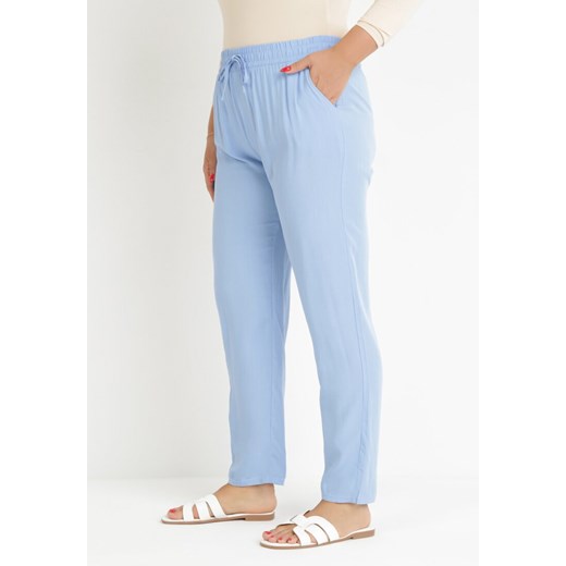 Niebieskie Materiałowe Spodnie z Gumką w Talii Airiana ze sklepu Born2be Odzież w kategorii Spodnie damskie - zdjęcie 159314429