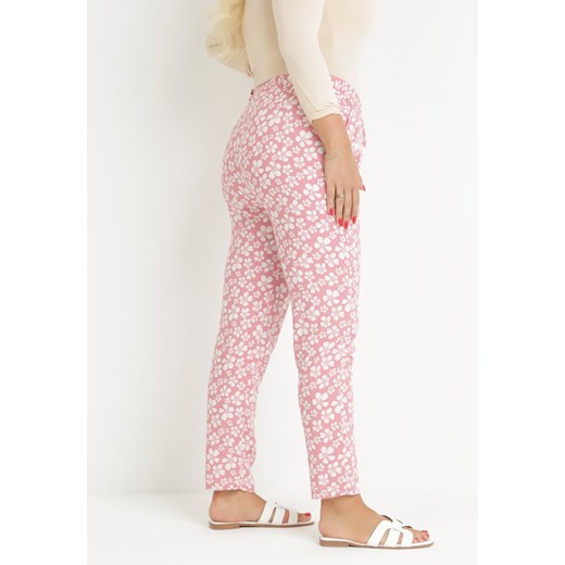 Różowe Kwieciste Spodnie z Gumką w Pasie z Wiskozy Fredise XL Born2be Odzież okazja