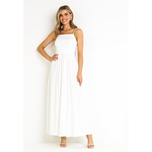 Biała Sukienka Maxi na Ramiączkach z Rozcięciem na Dole i Kwadratowym Dekoltem Jacklyn ze sklepu Born2be Odzież w kategorii Sukienki - zdjęcie 159316746