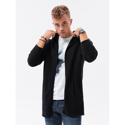 Sweter męski kardigan z kapturem - czarny V3 E188 XL okazja ombre