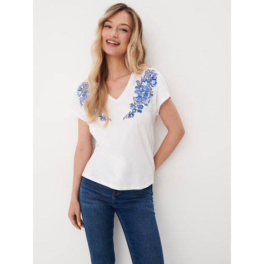 Mohito - T-shirt z kwiatowym nadrukiem - Biały Mohito XS Mohito