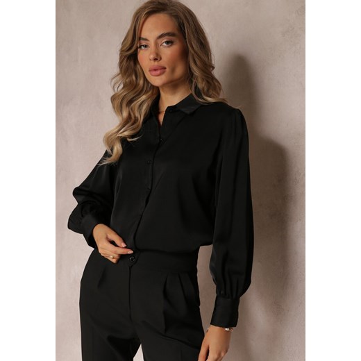 Czarna Zapinana Koszula z Długim Rękawem Lassai ze sklepu Renee odzież w kategorii Koszule damskie - zdjęcie 159331929