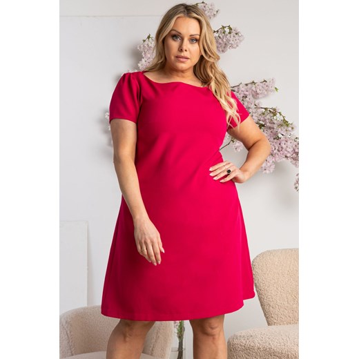 Sukienka na wesele trapezowa elegancka KLEMENTYNA LETNIA malinowa Karko 38/40 karko.pl