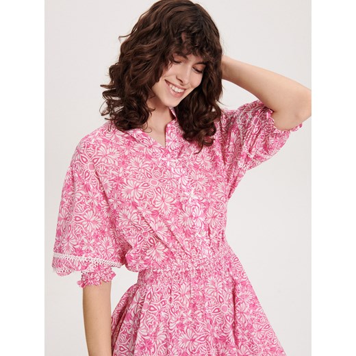 Reserved - Sukienka mini z bufiastymi rękawami - Różowy Reserved S Reserved