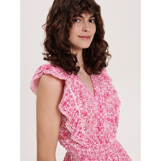 Reserved - Sukienka mini z falbanami - Różowy Reserved L Reserved