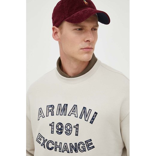 Armani Exchange bluza bawełniana męska kolor beżowy z aplikacją Armani Exchange M ANSWEAR.com