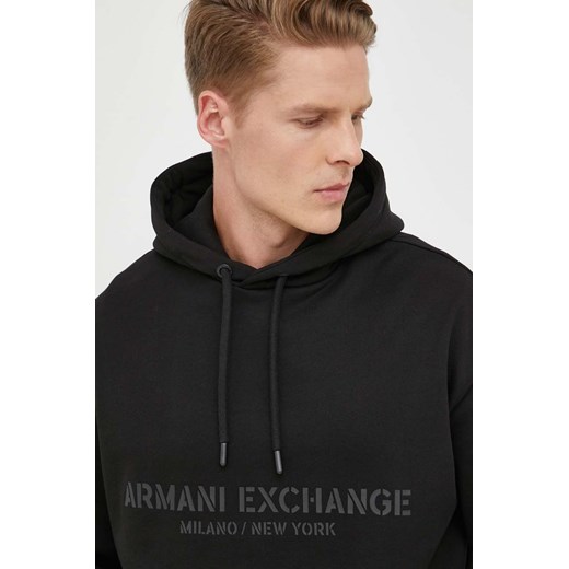 Armani Exchange bluza bawełniana męska kolor czarny z kapturem z nadrukiem Armani Exchange XXL ANSWEAR.com