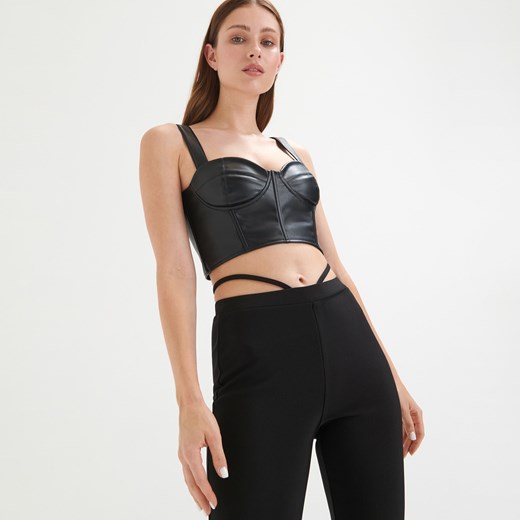 Sinsay - Crop top z imitacji skóry - Czarny Sinsay S wyprzedaż Sinsay