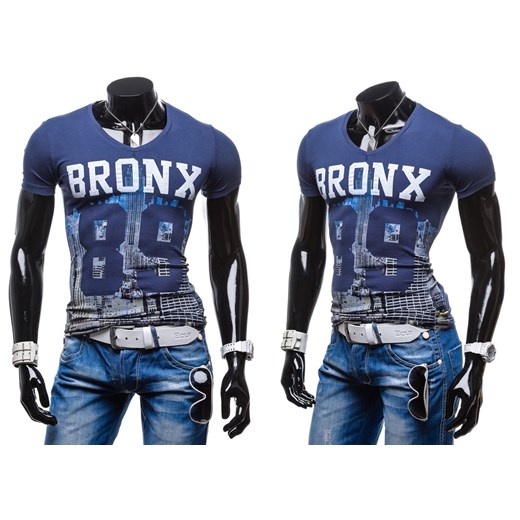 T-shirt męski TMK 1305 granatowy - GRANATOWY denley-pl niebieski T-shirty męskie z krótkim rękawem