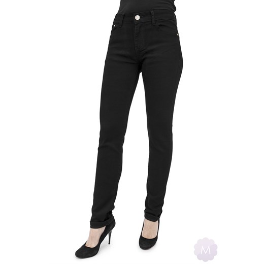Czarne damskie spodnie jeansowe lekko zwężane z wysokim stanem (BBS S404) mercerie-pl czarny guziki