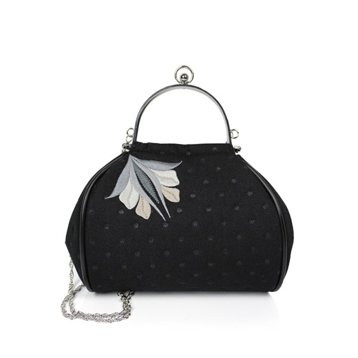 Pikowana mała torebka GOSHICO - czarna z szarym haftem folk folkstar-pl czarny abstrakcyjne wzory