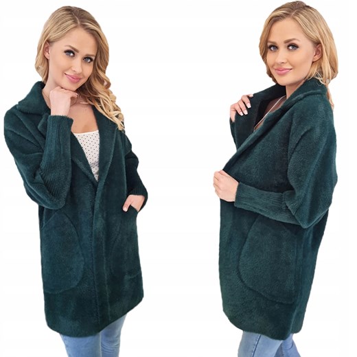 PŁASZCZ Z ALPAKI OVERSIZE - PLUS SIZE DUŻY ROZMIAR 44-54 BUTELKOWA ZIELEŃ Katmandi uniewersalny katmandi.pl