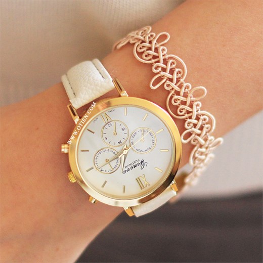Zegarek biały nowoczesny stylowy kobiecy otien-com pomaranczowy damskie