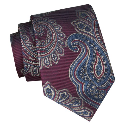Klasyczny, Szeroki Krawat Męski CHATTIER - Bordowy, Duży Wzór Orientalny KRCH1362 ze sklepu JegoSzafa.pl w kategorii Krawaty - zdjęcie 160042768