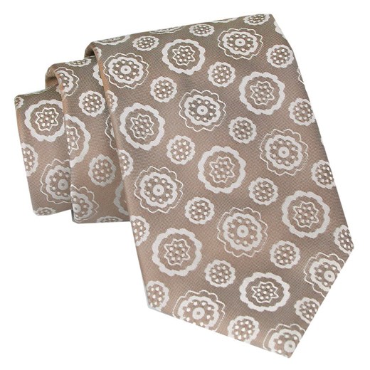 Klasyczny, Szeroki Krawat Męski CHATTIER - Kawa z Mlekiem, Groszki KRCH1359 ze sklepu JegoSzafa.pl w kategorii Krawaty - zdjęcie 160042788