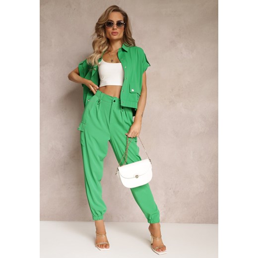 Zielony 2-częściowy Komplet z Bluzką i Spodniami Ezrala ze sklepu Renee odzież w kategorii Komplety i garnitury damskie - zdjęcie 160045908