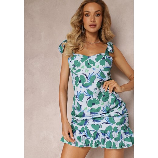 Zielona Dopasowana Sukienka Mini z Falbankami i Wiązanymi Ramiączkami Sotti ze sklepu Renee odzież w kategorii Sukienki - zdjęcie 160046008