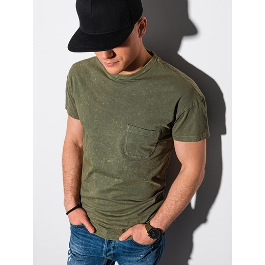 T-shirt męski bawełniany - khaki S1375 S promocja ombre