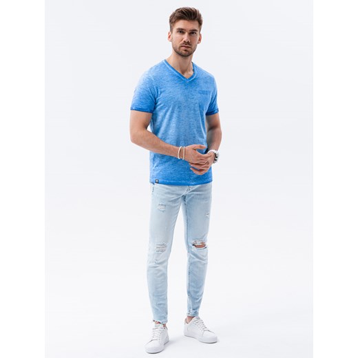 T-shirt męski z kieszonką - niebieski melanż V1 S1388 M ombre