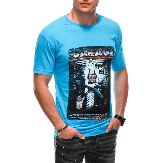 T-shirt męski z nadrukiem 1860S - jasnoniebieski ze sklepu Edoti w kategorii T-shirty męskie - zdjęcie 160049787