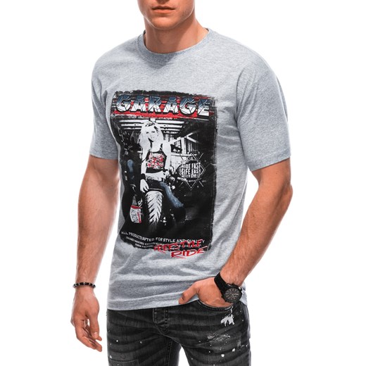 T-shirt męski z nadrukiem 1860S - szary ze sklepu Edoti w kategorii T-shirty męskie - zdjęcie 160049799
