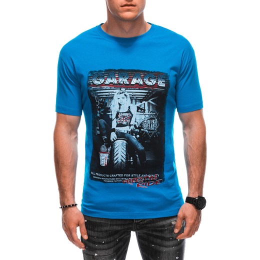 T-shirt męski z nadrukiem 1860S - niebieski ze sklepu Edoti w kategorii T-shirty męskie - zdjęcie 160049817