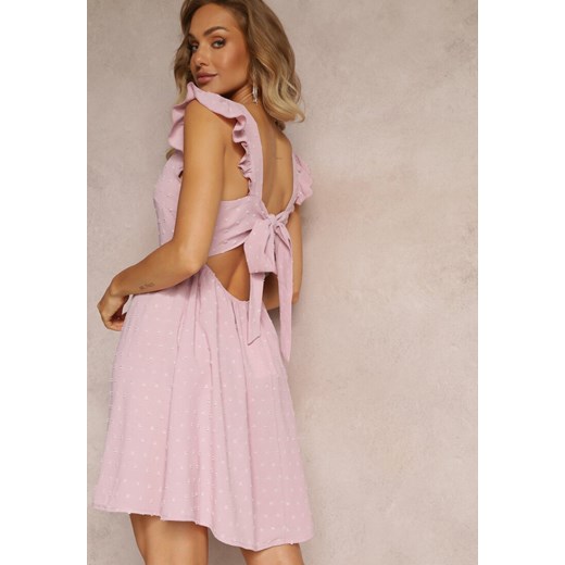 Różowa Mini Sukienka z Odkrytymi Plecami Wykonana z Tkaniny Plumeti Telmolio ze sklepu Renee odzież w kategorii Sukienki - zdjęcie 160050319
