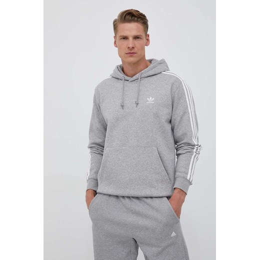 adidas Originals bluza 3-Stripes męska kolor szary z kapturem melanżowa IL2496 ze sklepu ANSWEAR.com w kategorii Bluzy męskie - zdjęcie 160057709