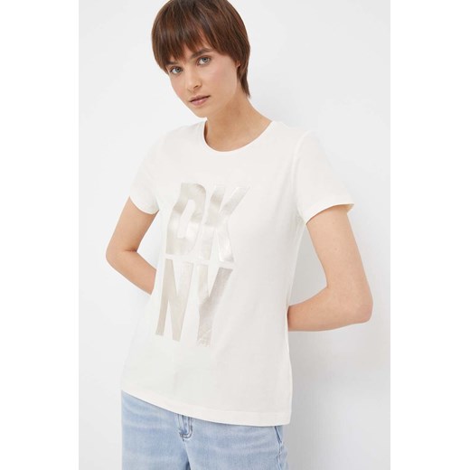 Dkny t-shirt damski kolor beżowy ze sklepu ANSWEAR.com w kategorii Bluzki damskie - zdjęcie 160058035