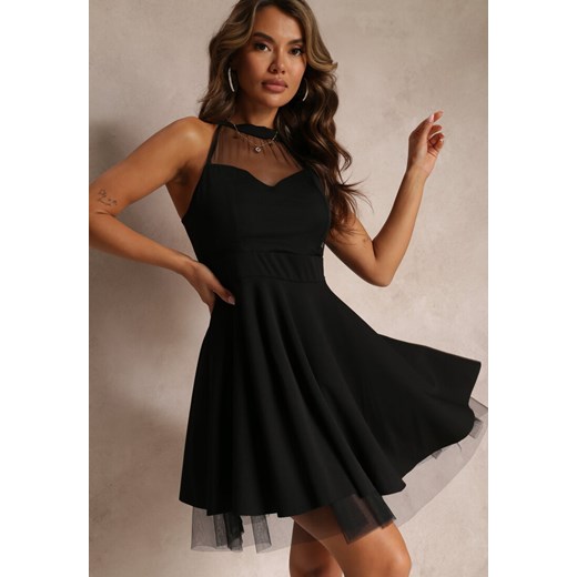 Czarna Sukienka Rozkloszowana z Tiulową Wstawką Leonela ze sklepu Renee odzież w kategorii Sukienki - zdjęcie 160066995