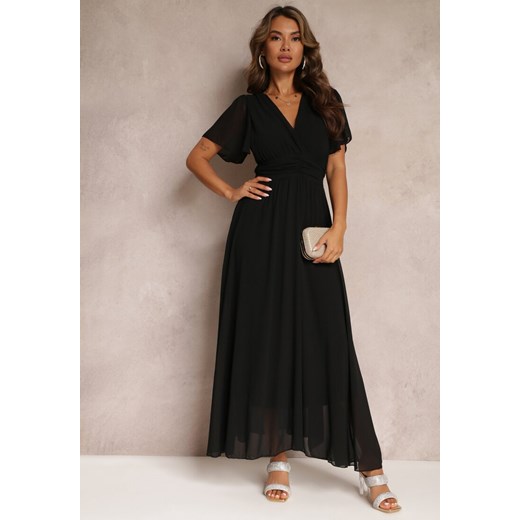 Czarna Rozkloszowana Sukienka z Kopertowym Dekoltem Obillis ze sklepu Renee odzież w kategorii Sukienki - zdjęcie 160067026