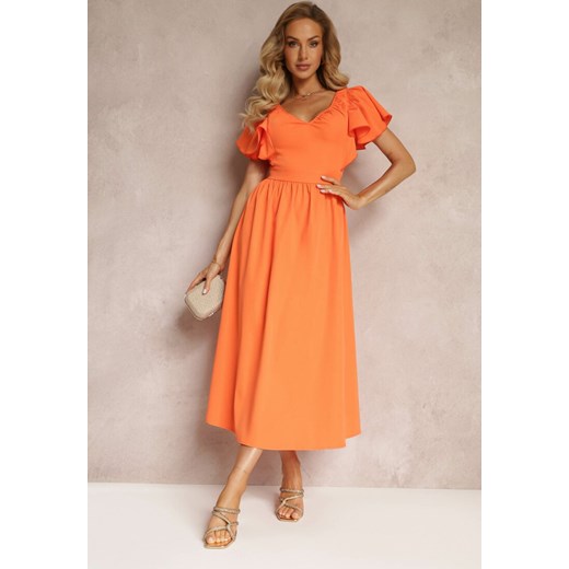 Pomarańczowa Taliowana Sukienka Maxi z Falbanami Giftis ze sklepu Renee odzież w kategorii Sukienki - zdjęcie 160067409