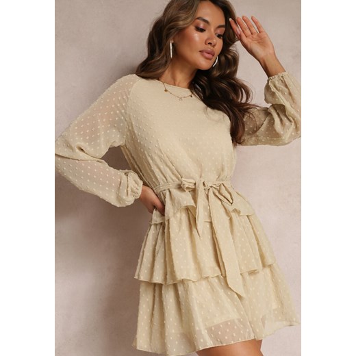 Beżowa Sukienka Dimplesky ze sklepu Renee odzież w kategorii Sukienki - zdjęcie 160067418