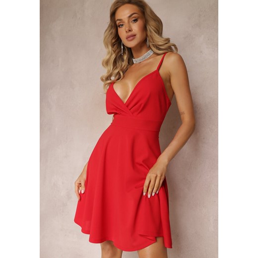 Czerwona Mini Sukienka na Regulowanych Ramiączkach o Rozkloszowanym Fasonie Feimme ze sklepu Renee odzież w kategorii Sukienki - zdjęcie 160067438