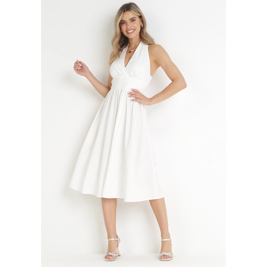 Biała Rozkloszowana Sukienka z Wiązaniem na Szyi Nosalae ze sklepu Born2be Odzież w kategorii Sukienki - zdjęcie 160072625