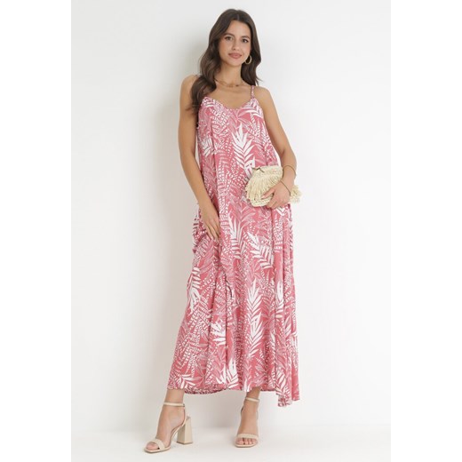Różowa Sukienka Maxi Bawełniana w Kwiaty Brets ze sklepu Born2be Odzież w kategorii Sukienki - zdjęcie 160077716