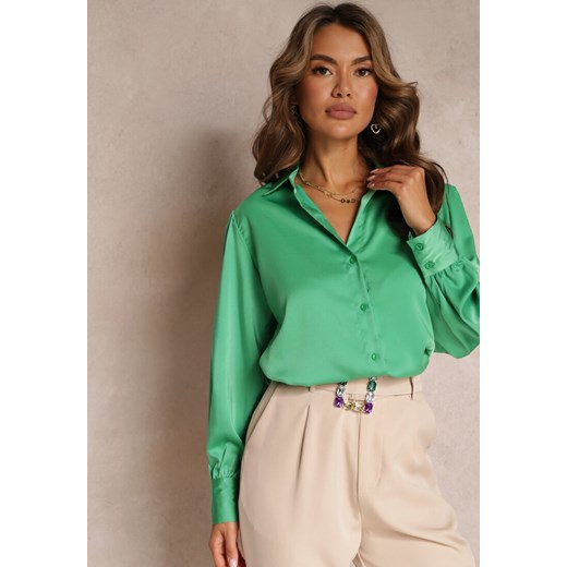 Zielona Zapinana Koszula z Długim Rękawem Lassai ze sklepu Renee odzież w kategorii Koszule damskie - zdjęcie 160078005