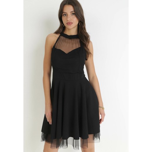 Czarna Rozkloszowana Sukienka Mini z Siateczką Philippina ze sklepu Born2be Odzież w kategorii Sukienki - zdjęcie 160081656