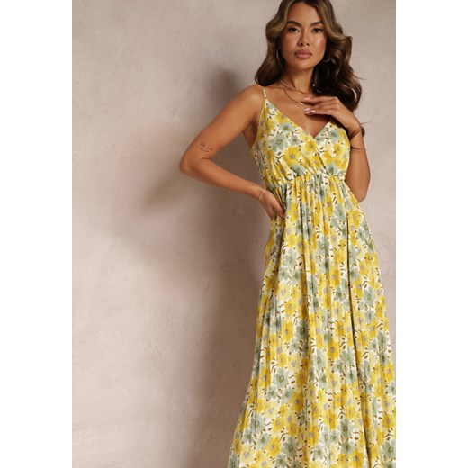 Żółta Sukienka Maxi z Regulowanymi Ramiączkami o Plisowanym Fasonie Saino Renee S okazyjna cena Renee odzież