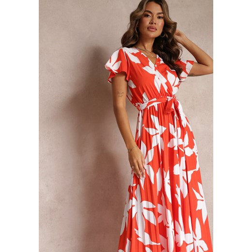 Czerwona Wiskozowa Sukienka Maxi z Gumką w Talii i Plisowanym Dołem Martisa Renee L promocyjna cena Renee odzież