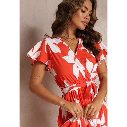 Czerwona Wiskozowa Sukienka Maxi z Gumką w Talii i Plisowanym Dołem Martisa Renee M Renee odzież okazja