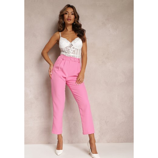 Różowe Spodnie Cygaretki z Guzikami i Gumką w Pasie Gelarine ze sklepu Renee odzież w kategorii Spodnie damskie - zdjęcie 160122749